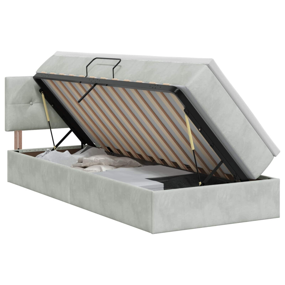 vidaXL Opslag bed met hoofdeinde Lichtgrijs 90 x 190 cm Fluweel afbeelding 1