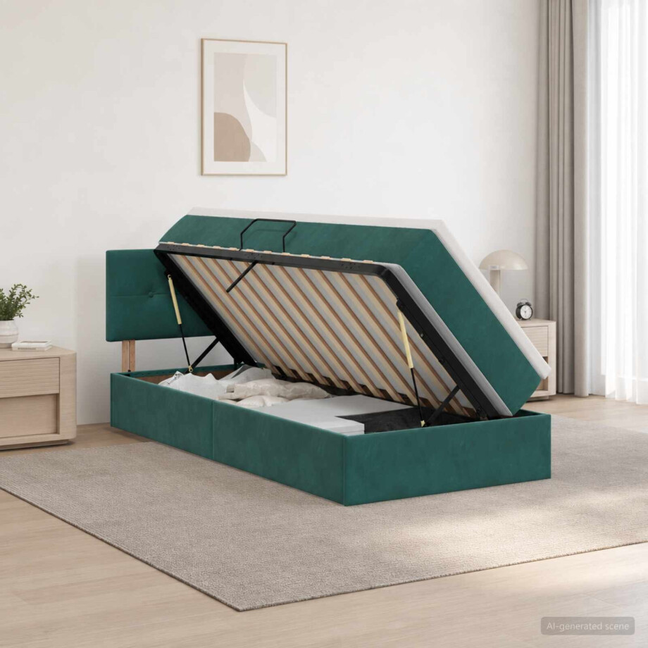 vidaXL Opslag bed met hoofdeinde Donkergroen 100 x 200 cm Fluweel vidaXL Opslag bed met hoofdeinde Donkergroen 100 x 200 cm Fluweel afbeelding 1