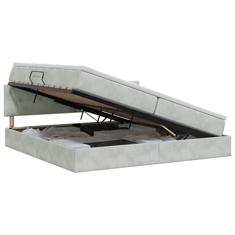 vidaXL Opslag bed met hoofdeinde Lichtgrijs 200 x 200 cm Fluweel afbeelding 1