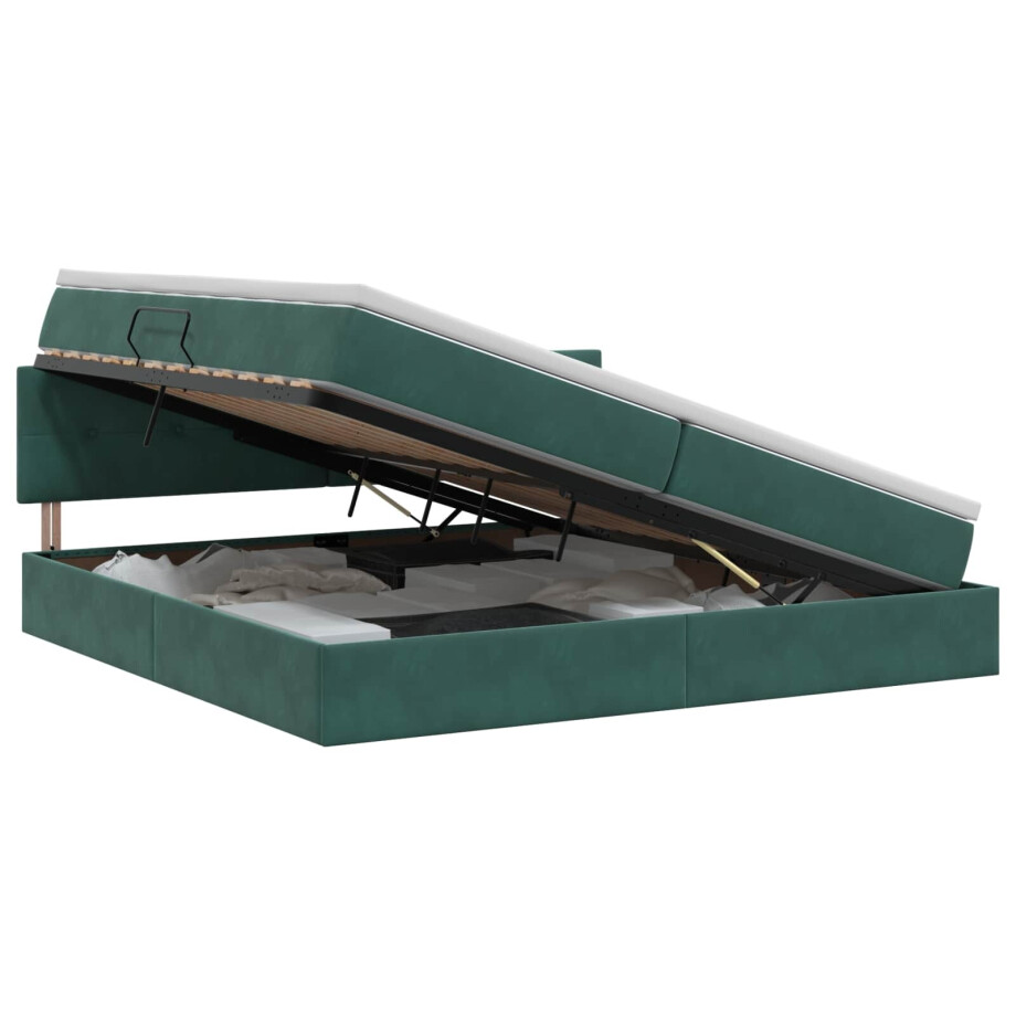 vidaXL Opslag bed met hoofdeinde Donkergroen 200 x 200 cm Fluweel afbeelding 1