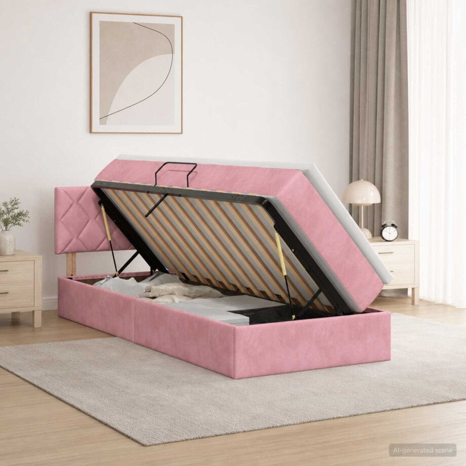 vidaXL Opslag bed met hoofdeinde Roze 90 x 200 cm Fluweel afbeelding 1