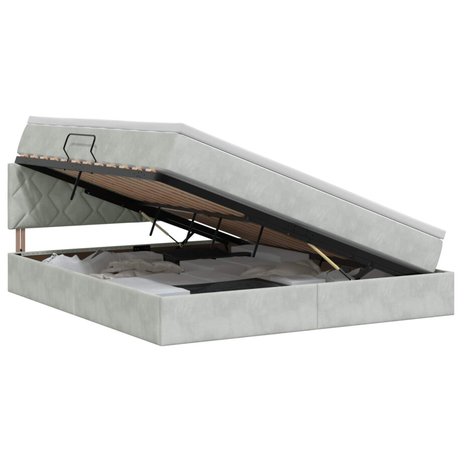 vidaXL Opslag bed met hoofdeinde Lichtgrijs 140 x 190 cm Fluweel afbeelding 1