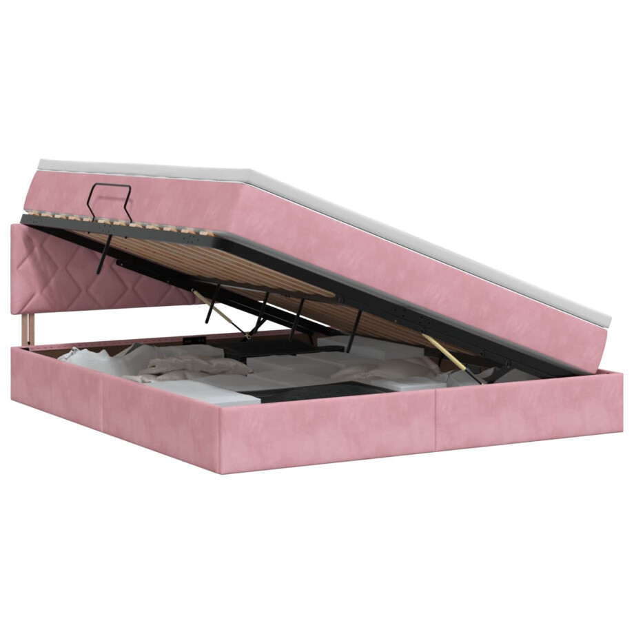 vidaXL Opslag bed met hoofdeinde Roze 180 x 200 cm Fluweel afbeelding 1