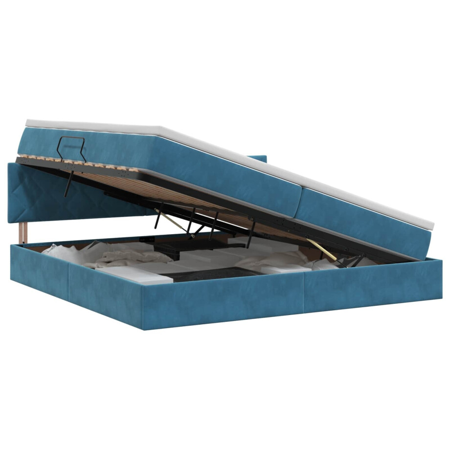 vidaXL Opslag bed met hoofdeinde Donkerblauw 200 x 200 cm Fluweel afbeelding 1
