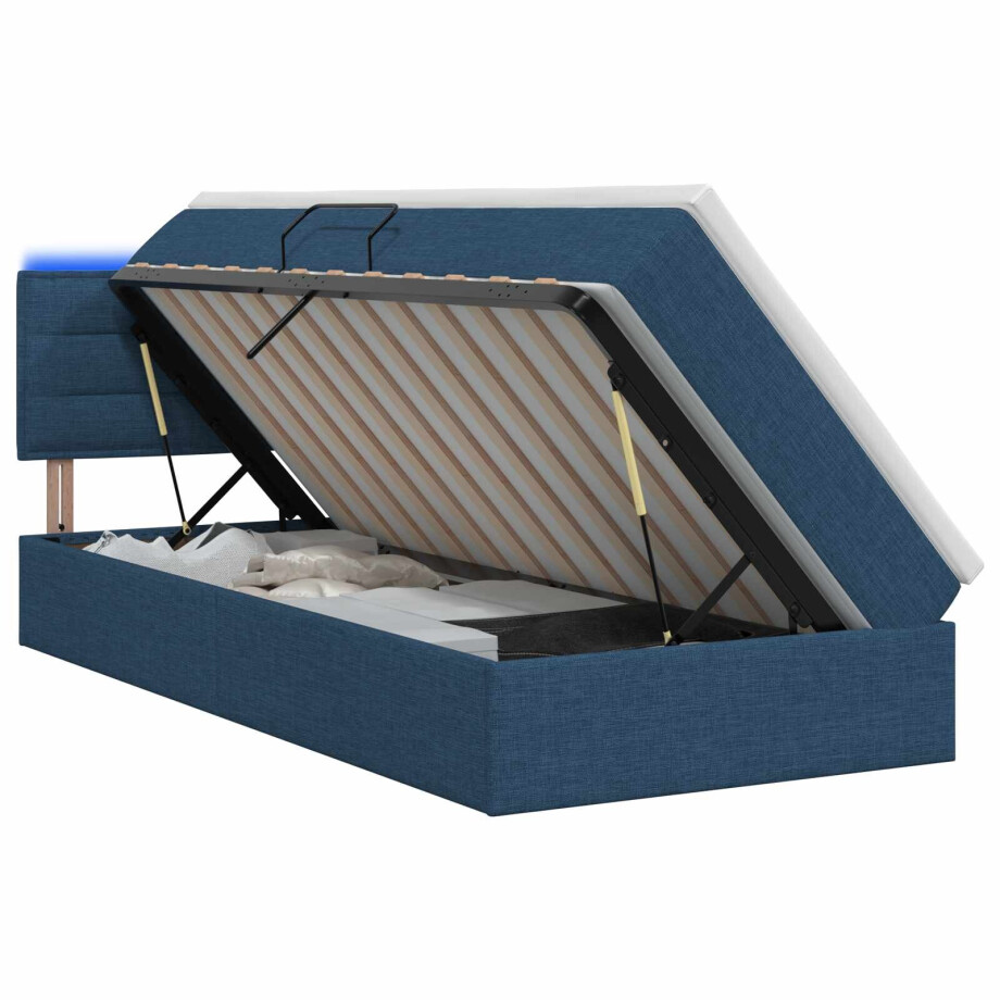 vidaXL LED Opslagbed met Matras Blauw 100 x 200 cm Stof vidaXL LED Opslagbed met Matras Blauw 100 x 200 cm Stof afbeelding 1