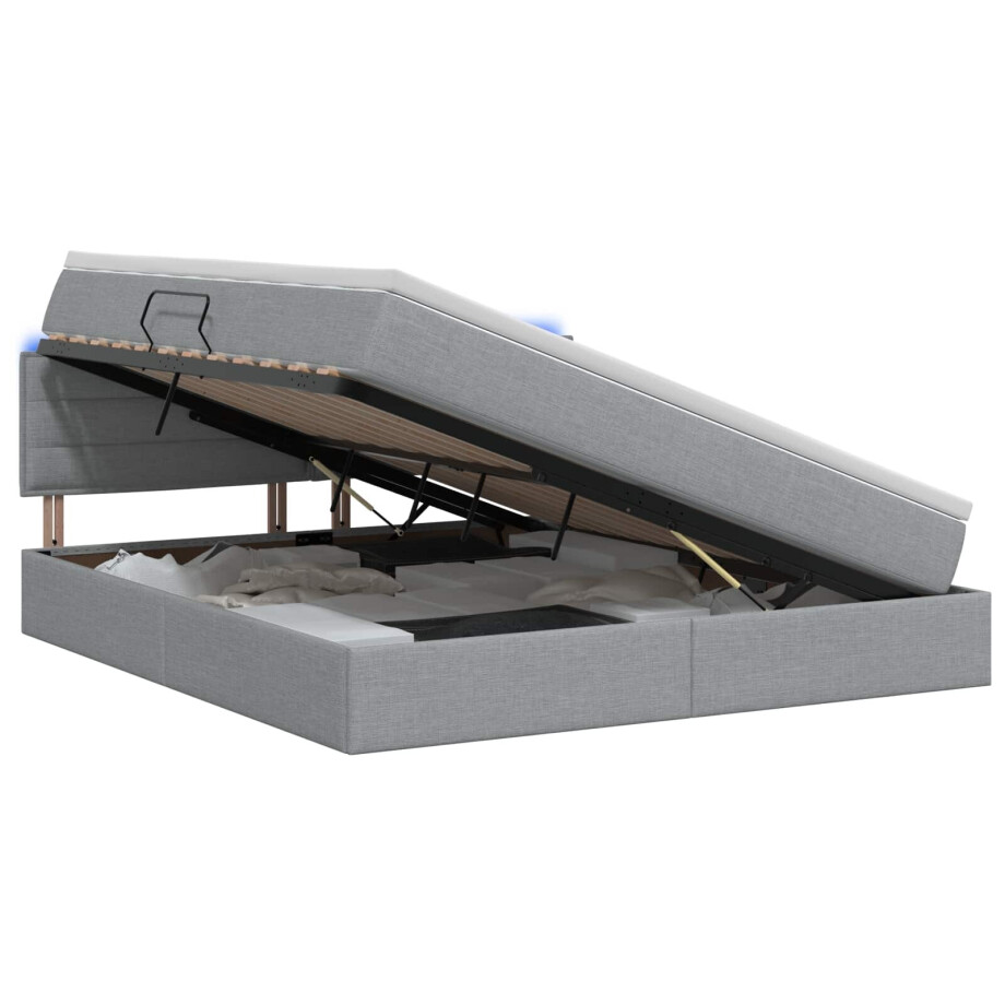vidaXL LED Opslagbed met Matras Lichtgrijs 140 x 200 cm Stof afbeelding 1