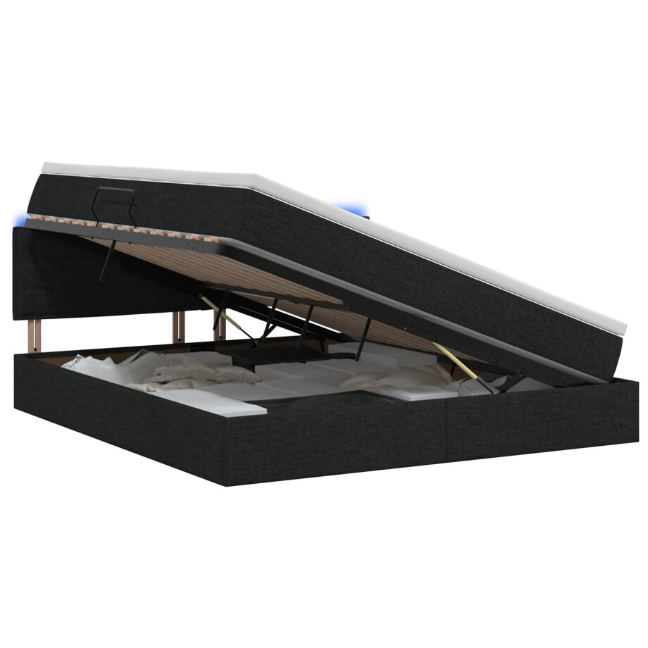 vidaXL LED Opslagbed met Matras Zwart 160 x 200 cm Stof vidaXL LED Opslagbed met Matras Zwart 160 x 200 cm Stof afbeelding 1