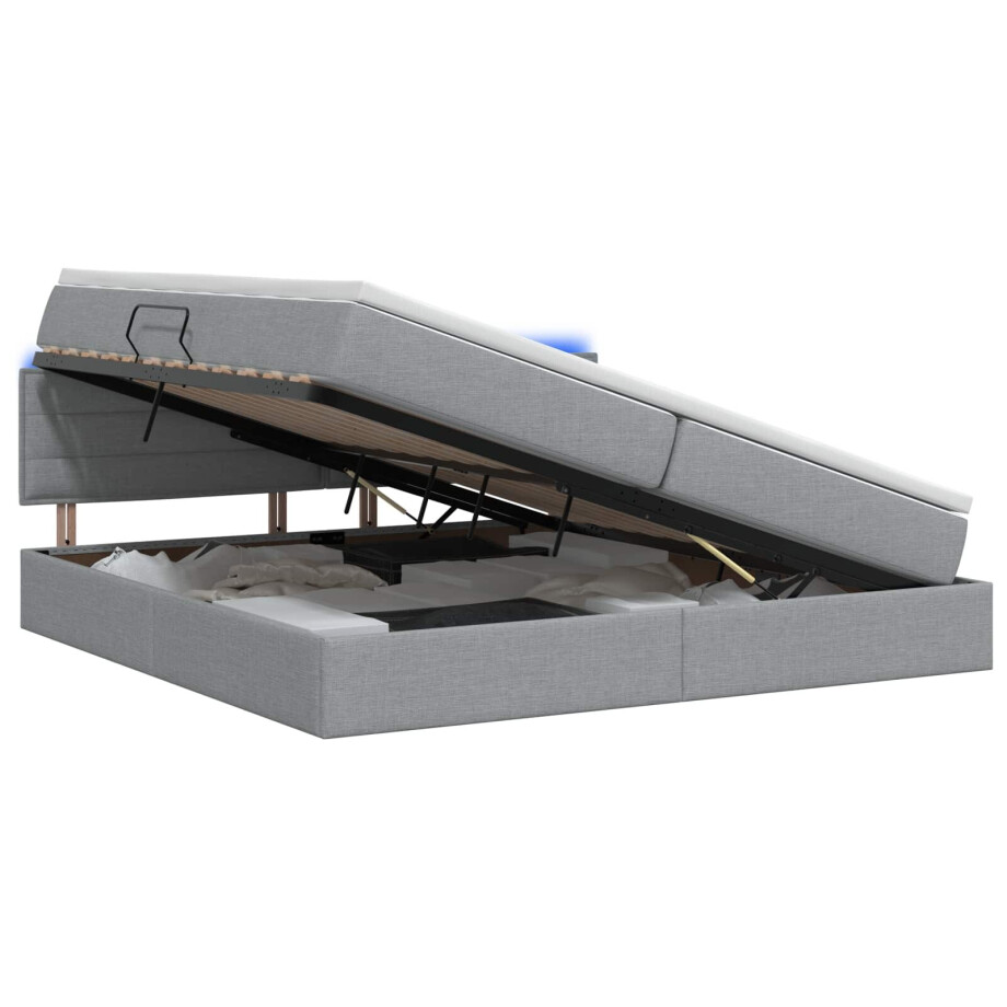 vidaXL LED Opslagbed met Matras Lichtgrijs 200 x 200 cm Stof afbeelding 1