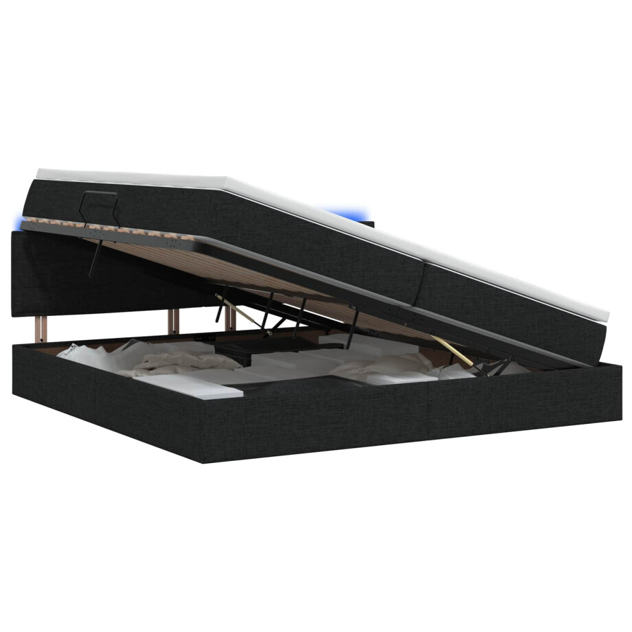 vidaXL LED Opslagbed met Matras Zwart 200 x 200 cm Stof vidaXL LED Opslagbed met Matras Zwart 200 x 200 cm Stof afbeelding 1