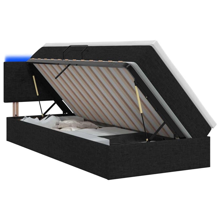 vidaXL LED Opslagbed met Matras Zwart 90 x 190 cm Stof afbeelding 1