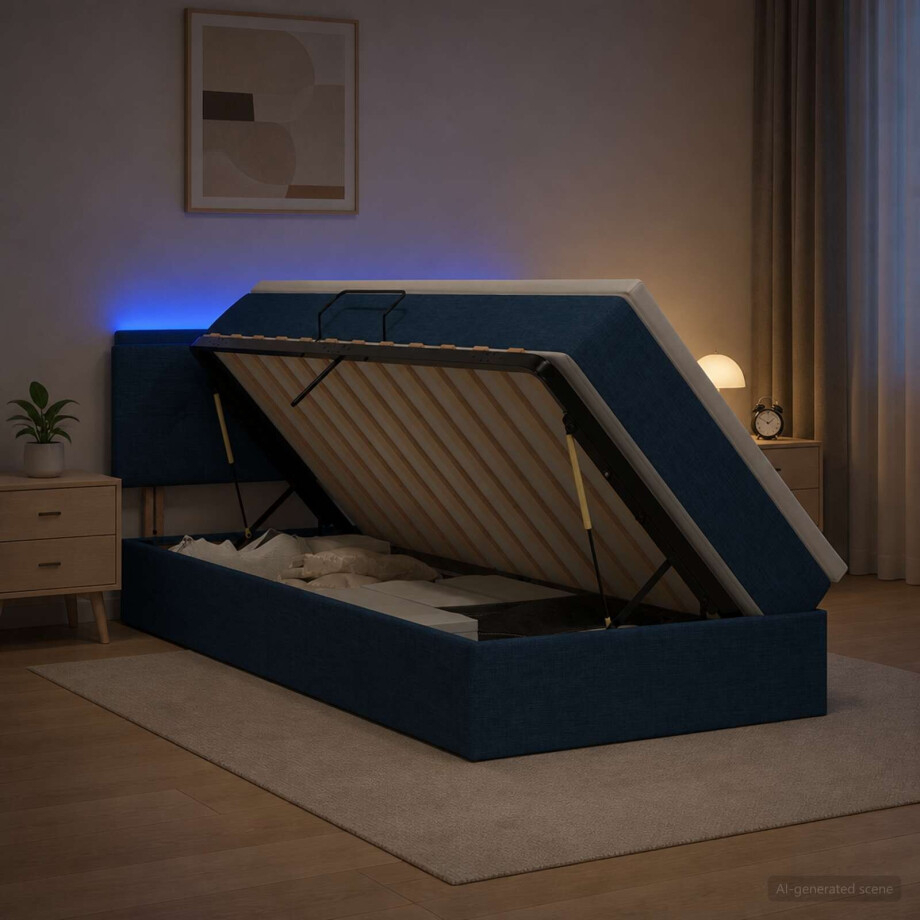 vidaXL LED Opslagbed met Matras Blauw 100 x 200 cm Stof vidaXL LED Opslagbed met Matras Blauw 100 x 200 cm Stof afbeelding 1