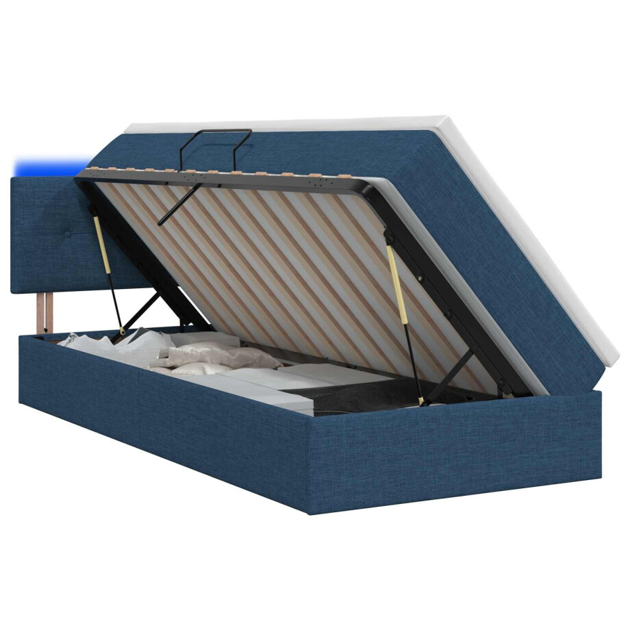 vidaXL LED Opslagbed met Matras Blauw 90 x 200 cm Stof afbeelding 1