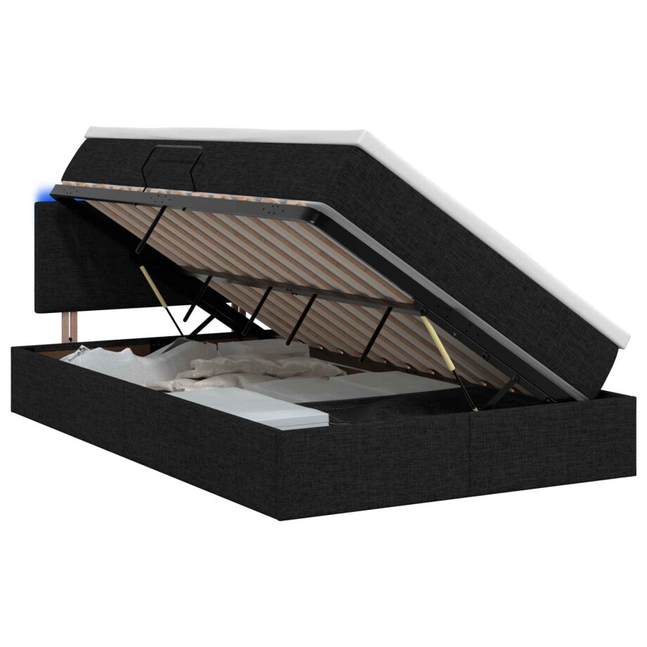 vidaXL LED Opslagbed met Matras Zwart 120 x 200 cm Stof vidaXL LED Opslagbed met Matras Zwart 120 x 200 cm Stof afbeelding 1