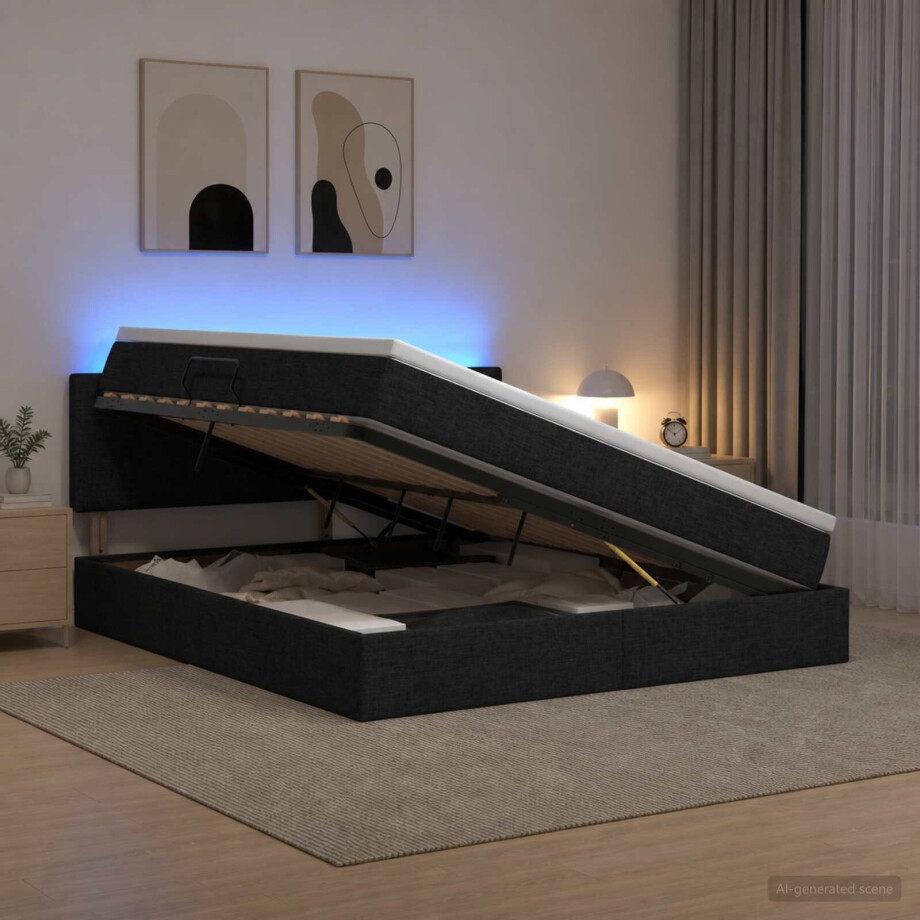 vidaXL LED Opslagbed met Matras Zwart 140 x 190 cm Stof vidaXL LED Opslagbed met Matras Zwart 140 x 190 cm Stof afbeelding 1