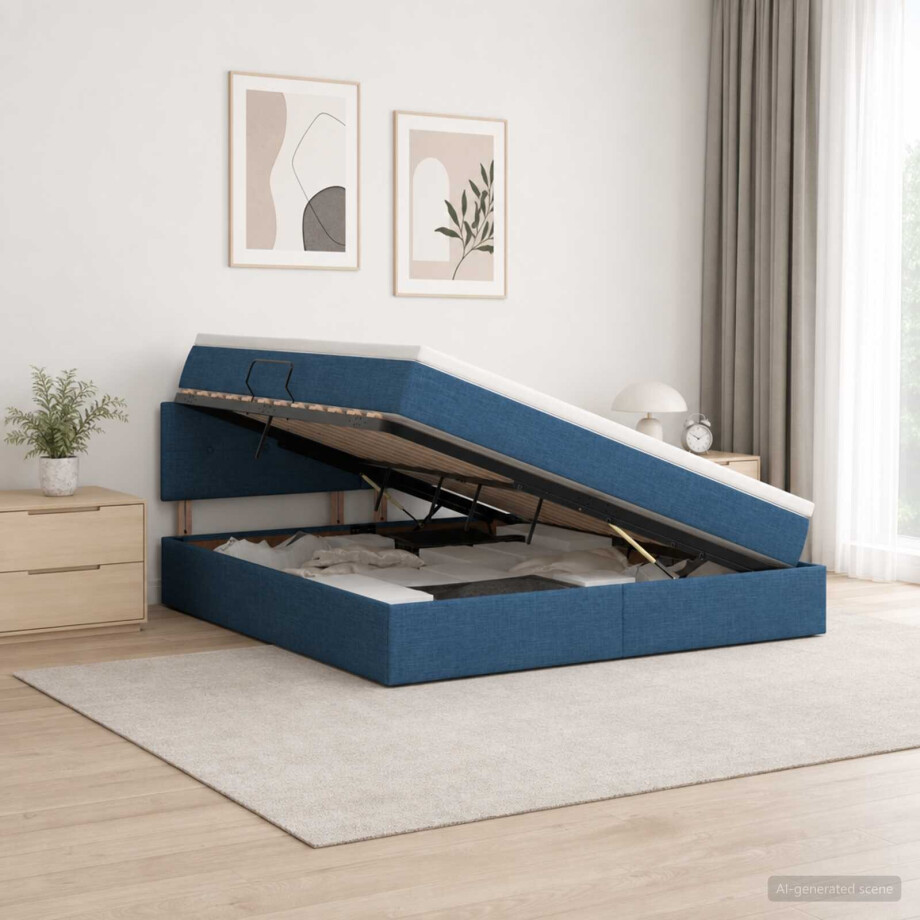 vidaXL Opbergbed met matras met hoofdeinde Blauw 180 x 200 cm fluweel vidaXL Opbergbed met matras met hoofdeinde Blauw 180 x 200 cm fluweel afbeelding 1