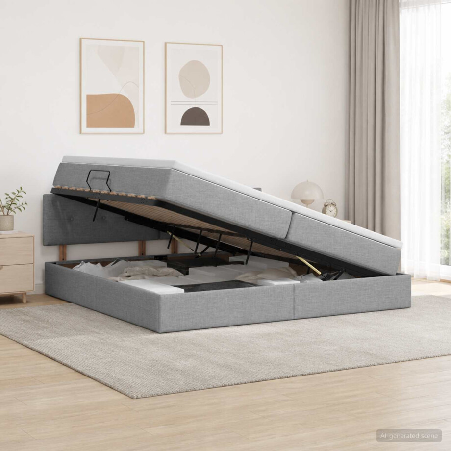 vidaXL Opbergbed met matras Lichtgrijs 200 x 200 cm fluweel afbeelding 1