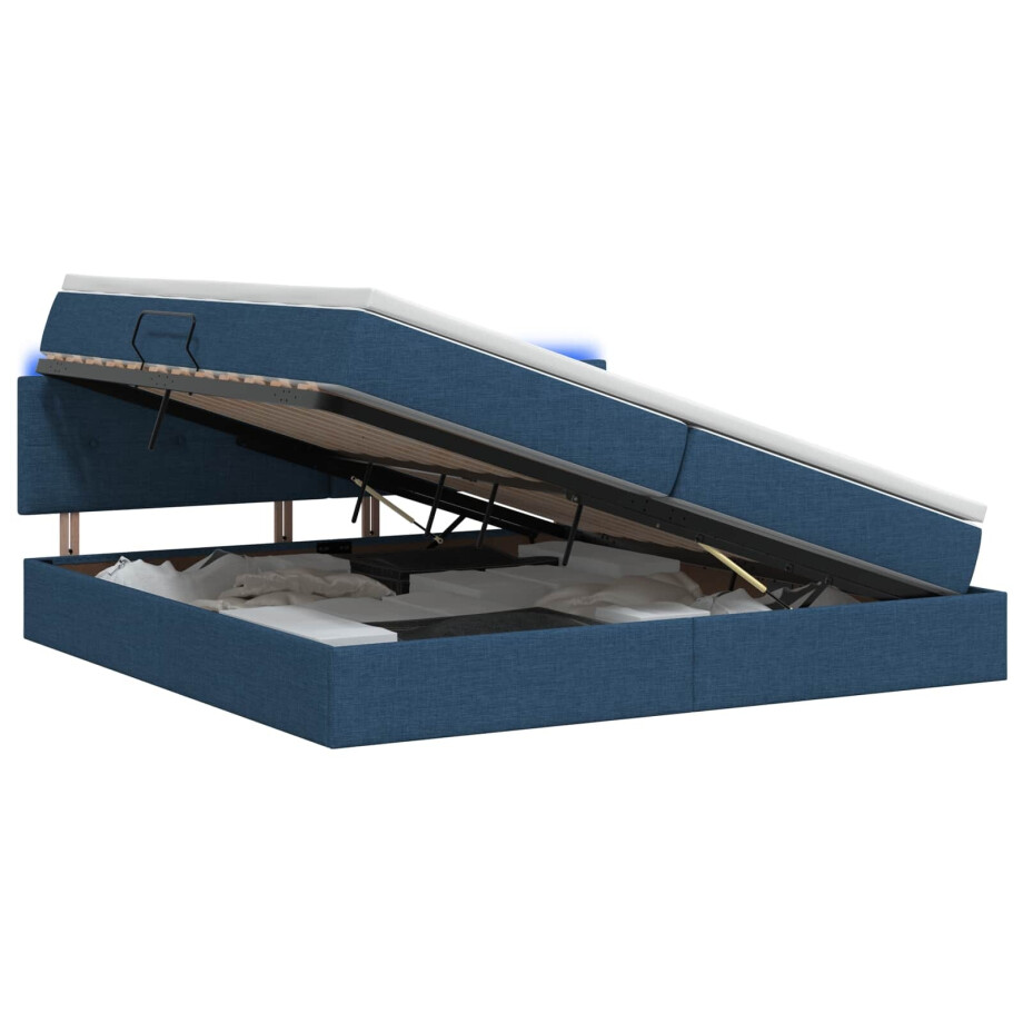 vidaXL LED Opslagbed met Matras Blauw 200 x 200 cm Stof vidaXL LED Opslagbed met Matras Blauw 200 x 200 cm Stof afbeelding 1