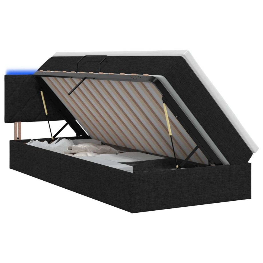 vidaXL LED Opslagbed met Matras Zwart 90 x 190 cm Stof vidaXL LED Opslagbed met Matras Zwart 90 x 190 cm Stof afbeelding 1