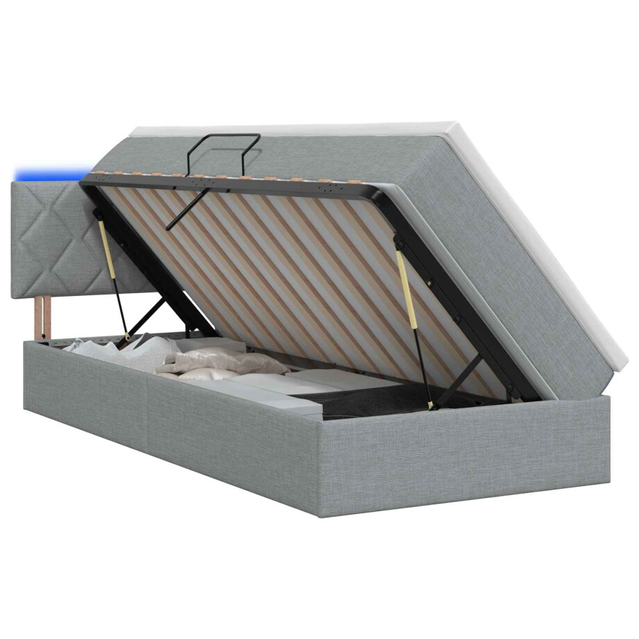 vidaXL LED Opslagbed met Matras Lichtgrijs 90 x 200 cm Stof afbeelding 1
