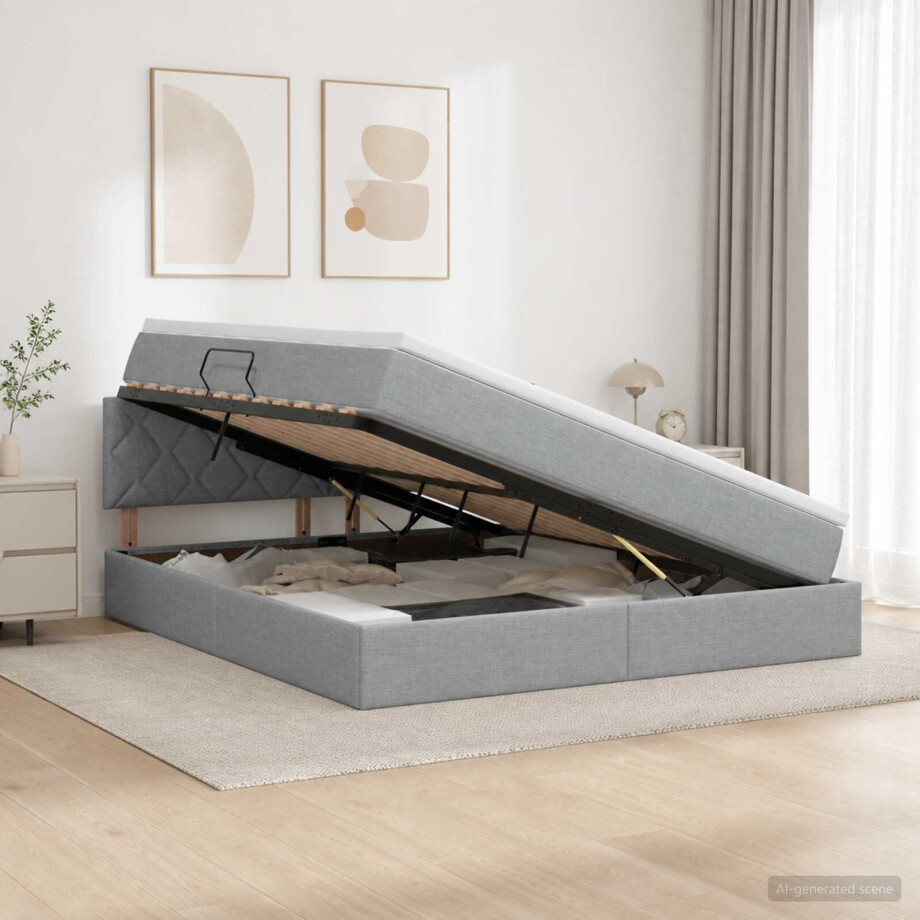 vidaXL Opbergbed met matras Lichtgrijs 140 x 200 cm fluweel afbeelding 1