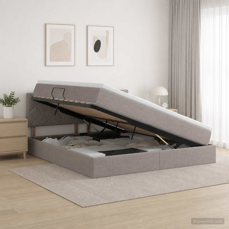 vidaXL Opbergbed met matras met hoofdeinde Taupe 180 x 200 cm fluweel afbeelding 1