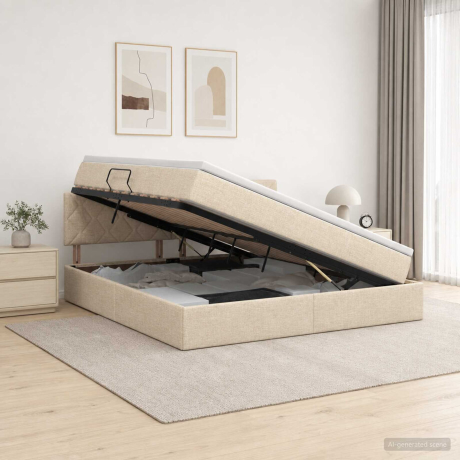 vidaXL Opbergbed met matras Crèmekleurig 180 x 200 cm fluweel vidaXL Opbergbed met matras Crèmekleurig 180 x 200 cm fluweel afbeelding 1