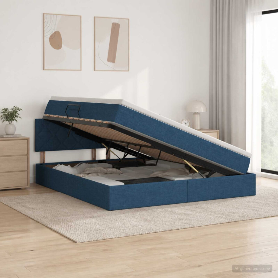 vidaXL LED Opslagbed met Matras Blauw 160 x 200 cm Stof vidaXL LED Opslagbed met Matras Blauw 160 x 200 cm Stof afbeelding 1