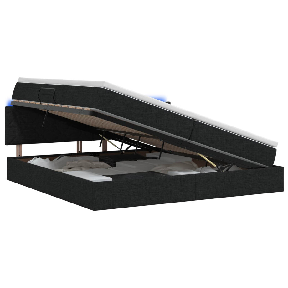 vidaXL LED Opslagbed met Matras Zwart 200 x 200 cm Stof vidaXL LED Opslagbed met Matras Zwart 200 x 200 cm Stof afbeelding 1
