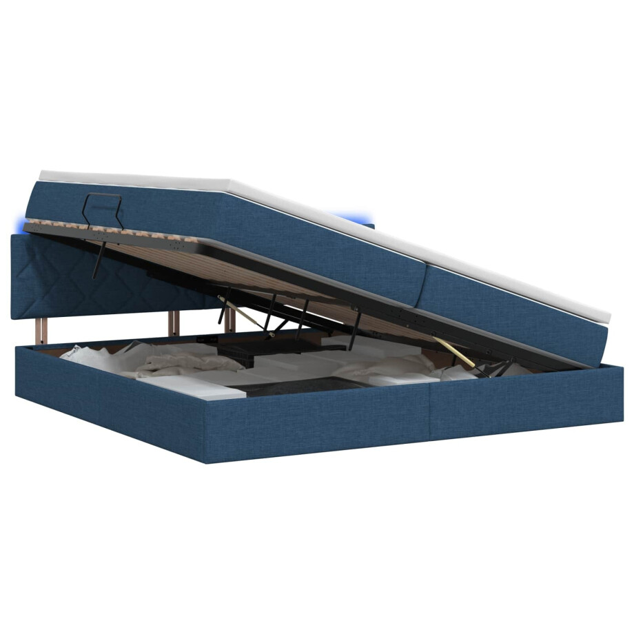vidaXL LED Opslagbed met Matras Blauw 200 x 200 cm Stof vidaXL LED Opslagbed met Matras Blauw 200 x 200 cm Stof afbeelding 1