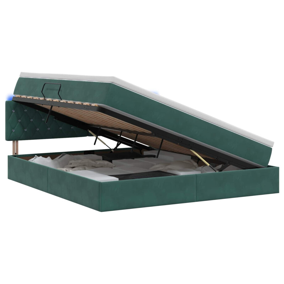 vidaXL LED Opslagbed met Matras Donkergroen 140 x 200 cm Fluweel vidaXL LED Opslagbed met Matras Donkergroen 140 x 200 cm Fluweel afbeelding 1