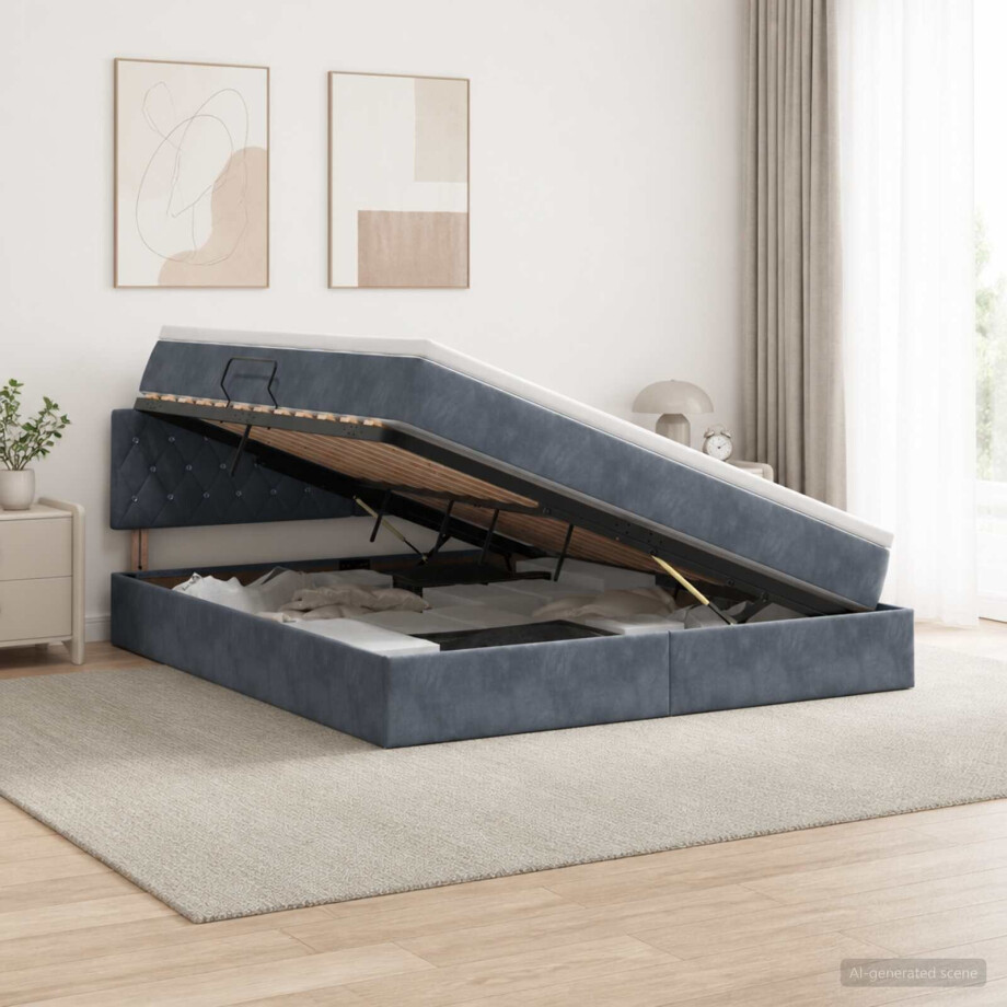 vidaXL Opslag bed met hoofdeinde Donkergrijs 140 x 200 cm Fluweel vidaXL Opslag bed met hoofdeinde Donkergrijs 140 x 200 cm Fluweel afbeelding 1