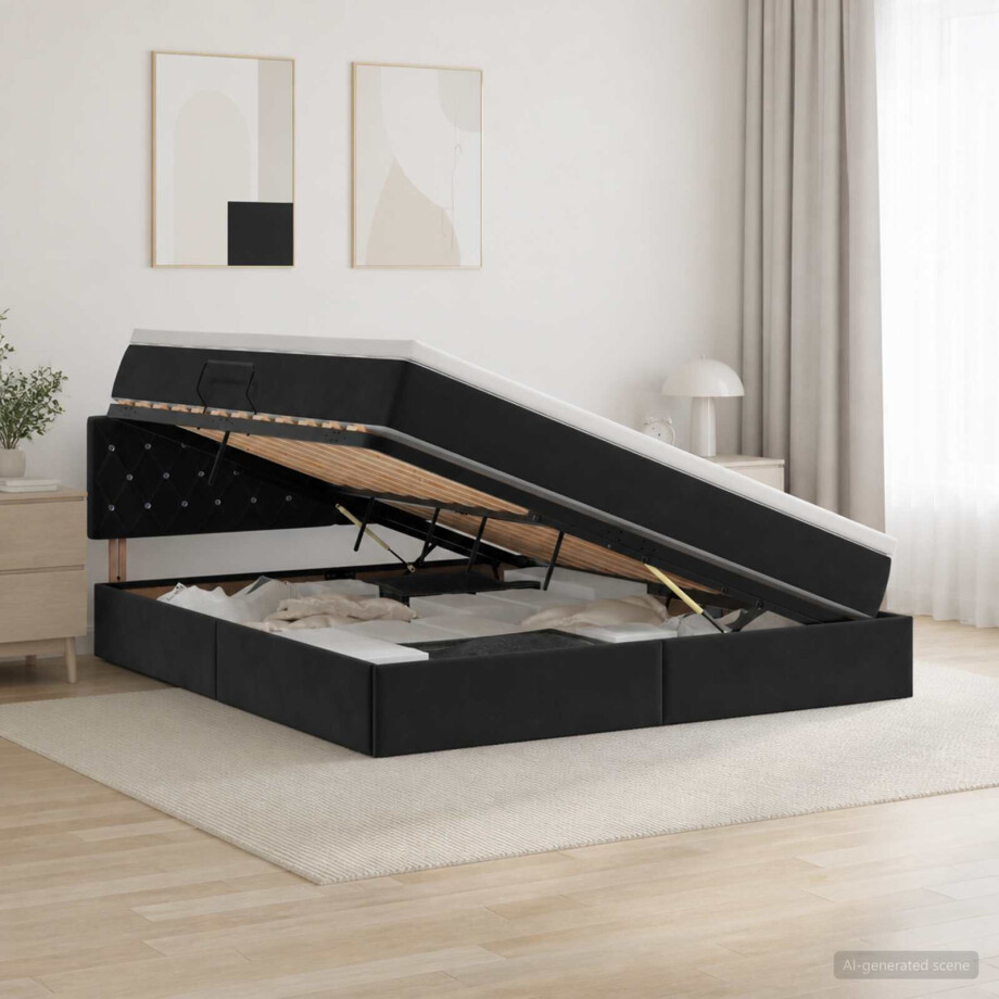 vidaXL Opslag bed met hoofdeinde Zwart 180 x 200 cm Fluweel vidaXL Opslag bed met hoofdeinde Zwart 180 x 200 cm Fluweel afbeelding 1