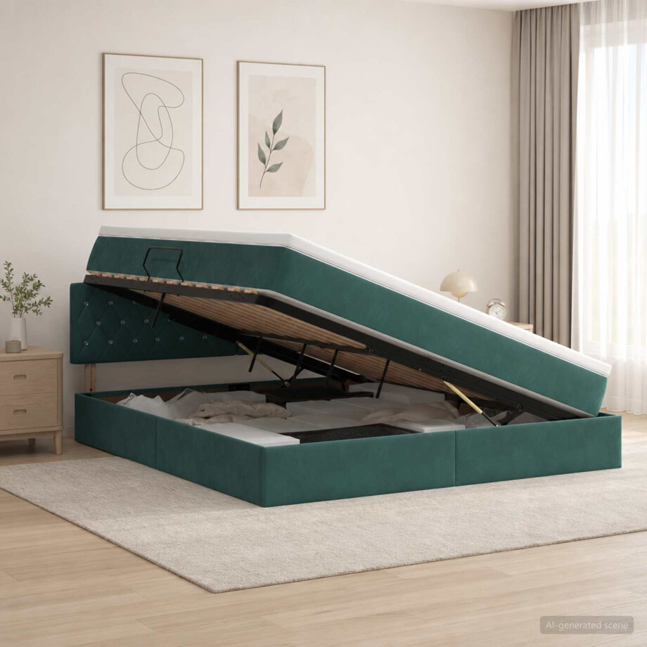 vidaXL Opslag bed met hoofdeinde Donkergroen 180 x 200 cm Fluweel vidaXL Opslag bed met hoofdeinde Donkergroen 180 x 200 cm Fluweel afbeelding 1