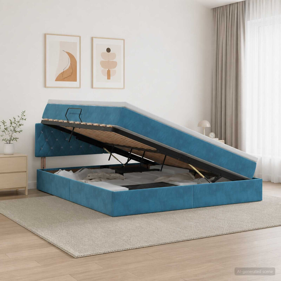 vidaXL Opslag bed met hoofdeinde Donkerblauw 180 x 200 cm Fluweel afbeelding 1