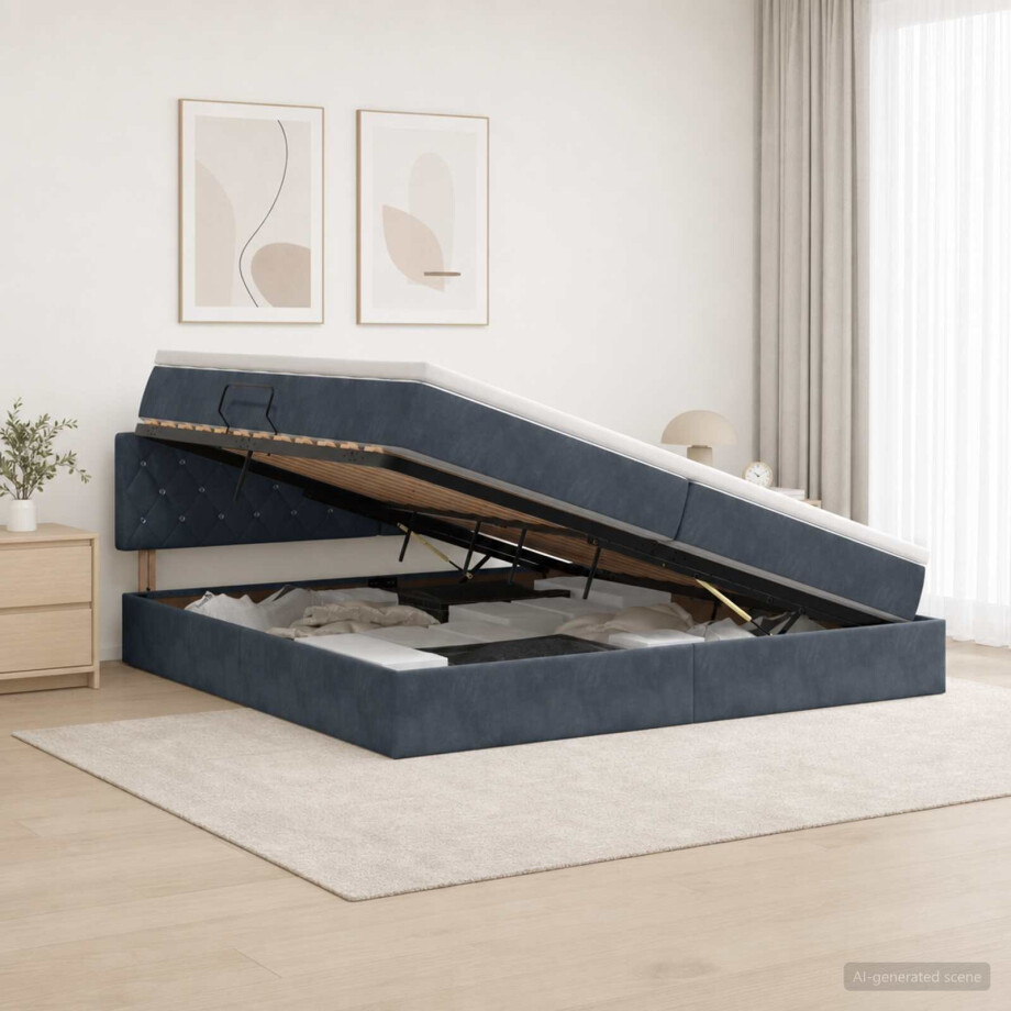vidaXL Opslag bed met hoofdeinde Donkergrijs 200 x 200 cm Fluweel vidaXL Opslag bed met hoofdeinde Donkergrijs 200 x 200 cm Fluweel afbeelding 1