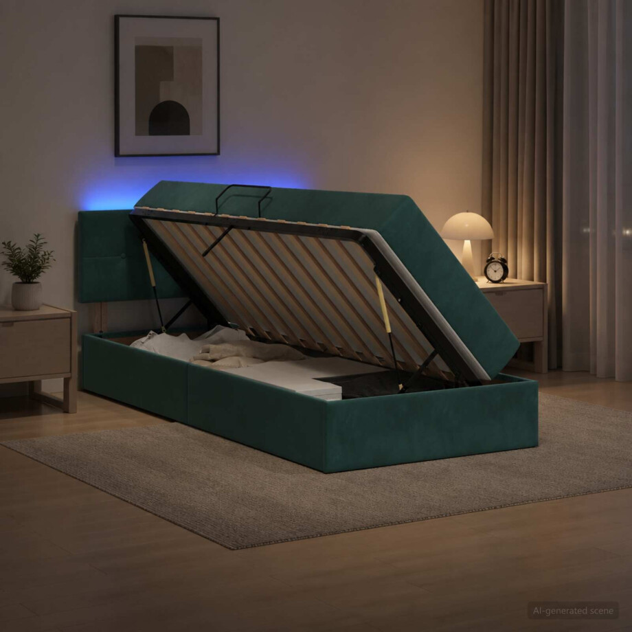 vidaXL LED Opslagbed met Matras Donkergroen 100 x 200 cm Fluweel afbeelding 1