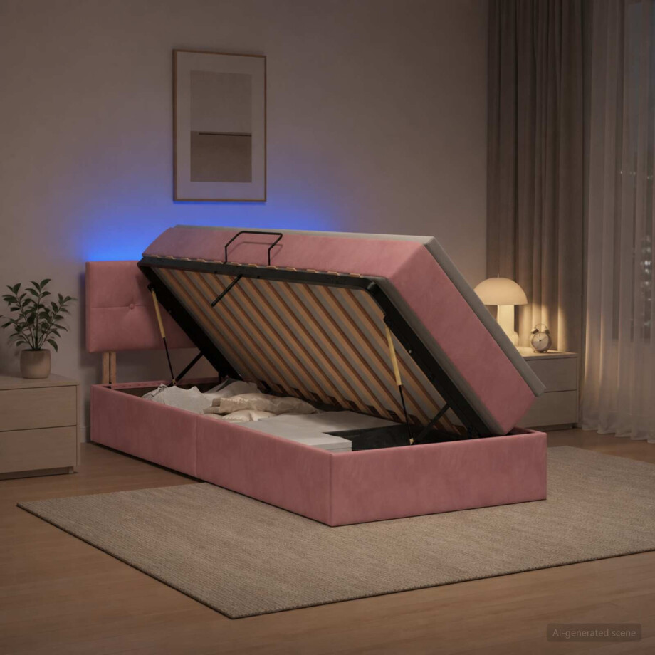 vidaXL LED Opslagbed met Matras Roze 100 x 200 cm Fluweel afbeelding 1
