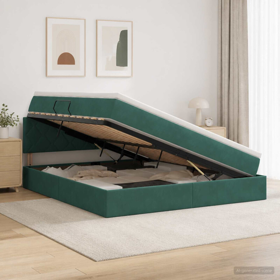 vidaXL Opslag bed met hoofdeinde Donkergroen 180 x 200 cm Fluweel vidaXL Opslag bed met hoofdeinde Donkergroen 180 x 200 cm Fluweel afbeelding 1