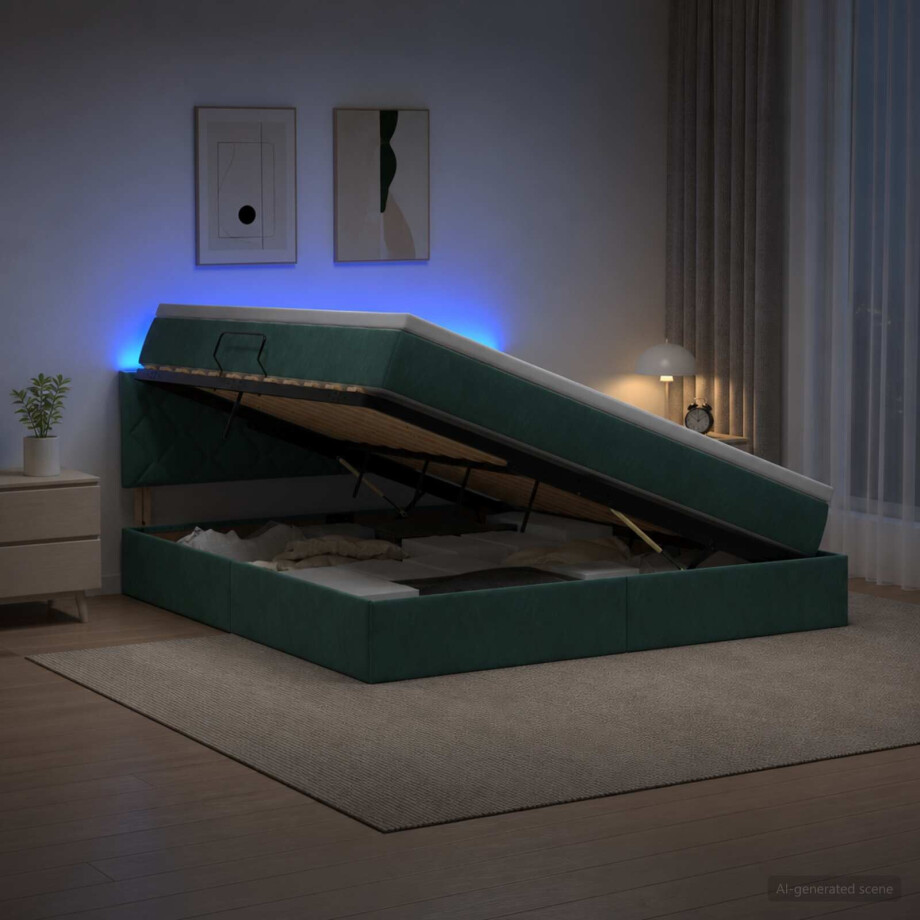 vidaXL LED Opslagbed met Matras Donkergroen 180 x 200 cm Fluweel vidaXL LED Opslagbed met Matras Donkergroen 180 x 200 cm Fluweel afbeelding 1