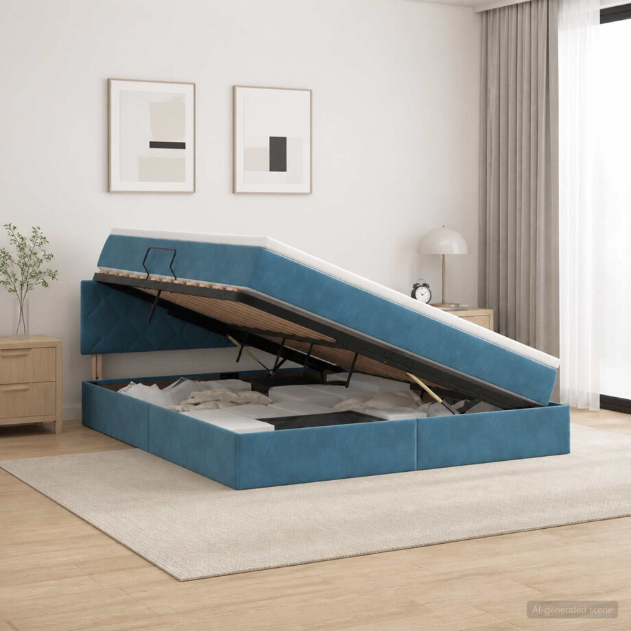 vidaXL Opslag bed met hoofdeinde Donkerblauw 160 x 200 cm Fluweel afbeelding 1