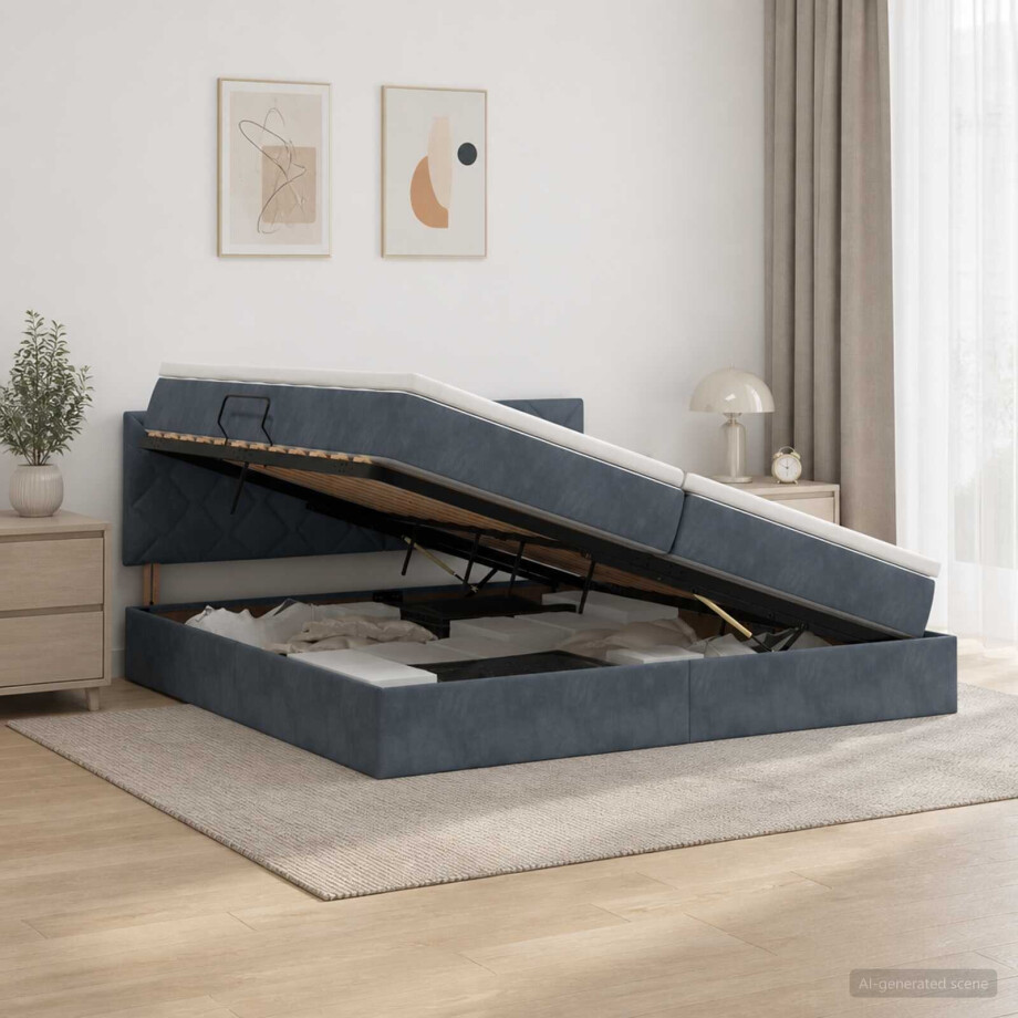 vidaXL Opslag bed met hoofdeinde Donkergrijs 200 x 200 cm Fluweel vidaXL Opslag bed met hoofdeinde Donkergrijs 200 x 200 cm Fluweel afbeelding 1