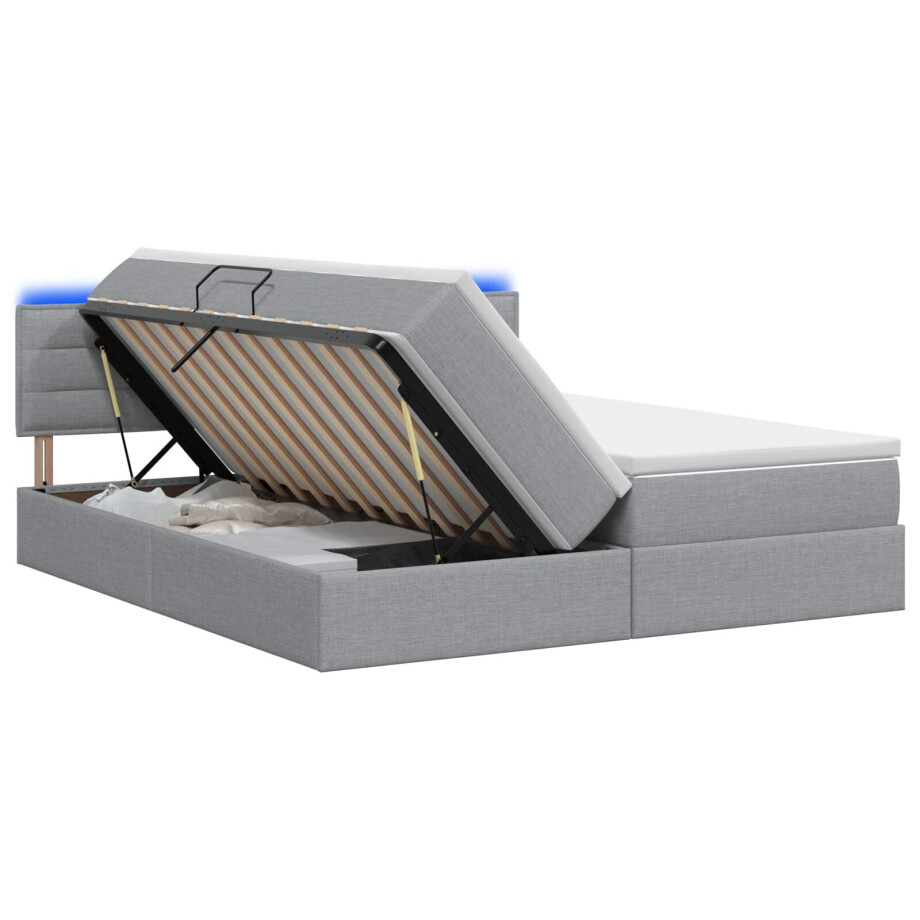 vidaXL LED Opslagbed met Matras Lichtgrijs 200 x 200 cm Stof afbeelding 1
