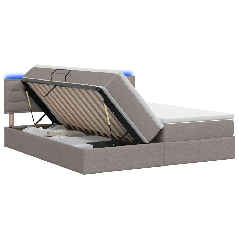vidaXL LED Opslagbed met Matras Taupe 200 x 200 cm Stof vidaXL LED Opslagbed met Matras Taupe 200 x 200 cm Stof afbeelding 1