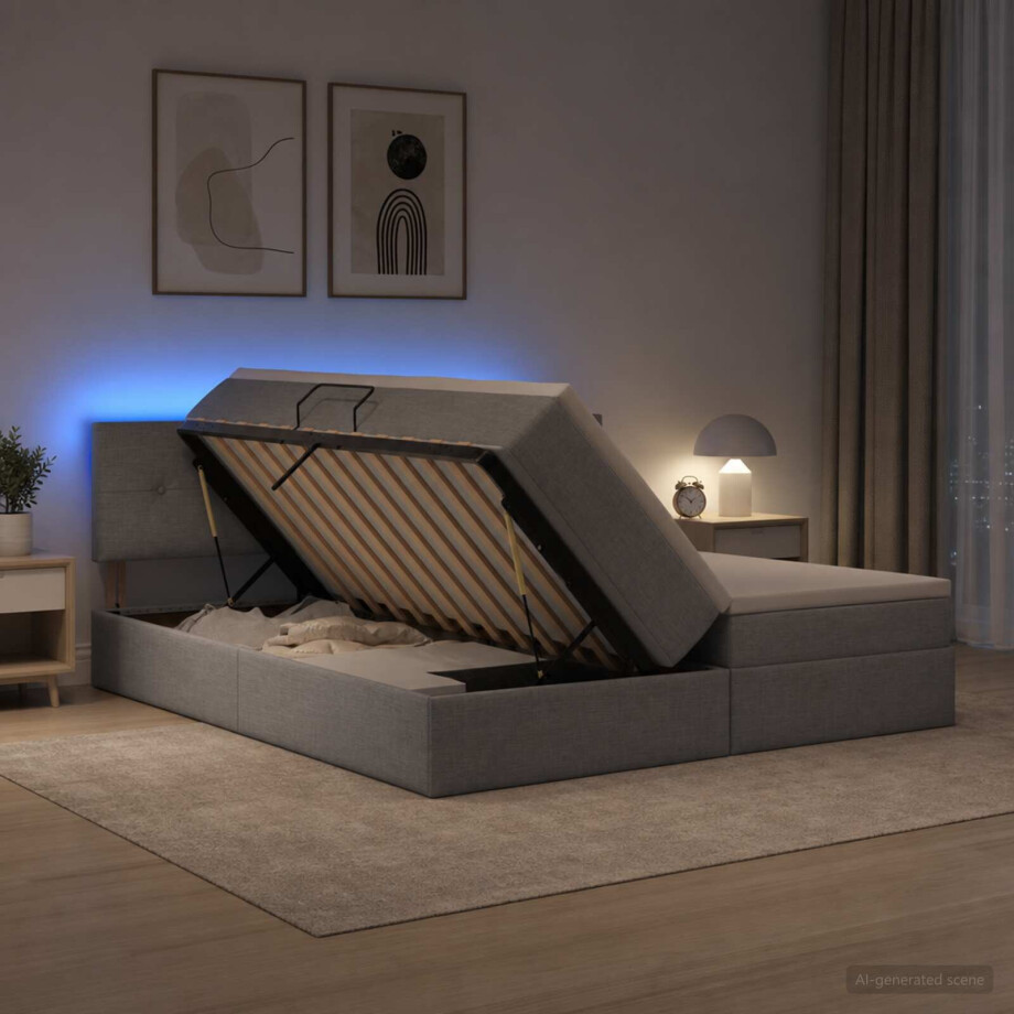vidaXL LED Opslagbed met Matras Lichtgrijs 200 x 200 cm Stof vidaXL LED Opslagbed met Matras Lichtgrijs 200 x 200 cm Stof afbeelding 1