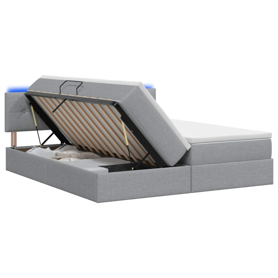 vidaXL LED Opslagbed met Matras Lichtgrijs 180 x 200 cm Stof afbeelding 1