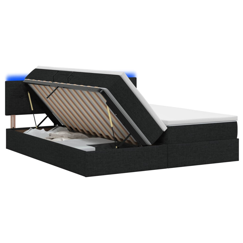 vidaXL LED Opslagbed met Matras Zwart 180 x 200 cm Stof afbeelding 1
