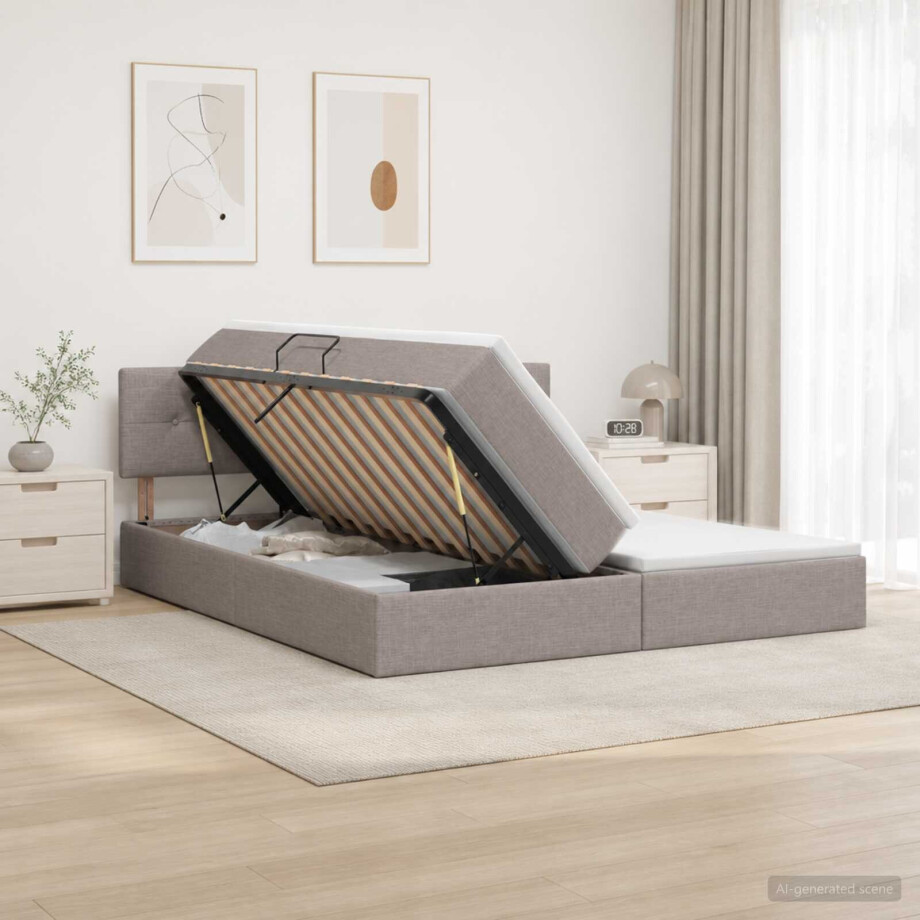 vidaXL Opslag bed met hoofdeinde 2 st Taupe Nep Leer vidaXL Opslag bed met hoofdeinde 2 st Taupe Nep Leer afbeelding 1