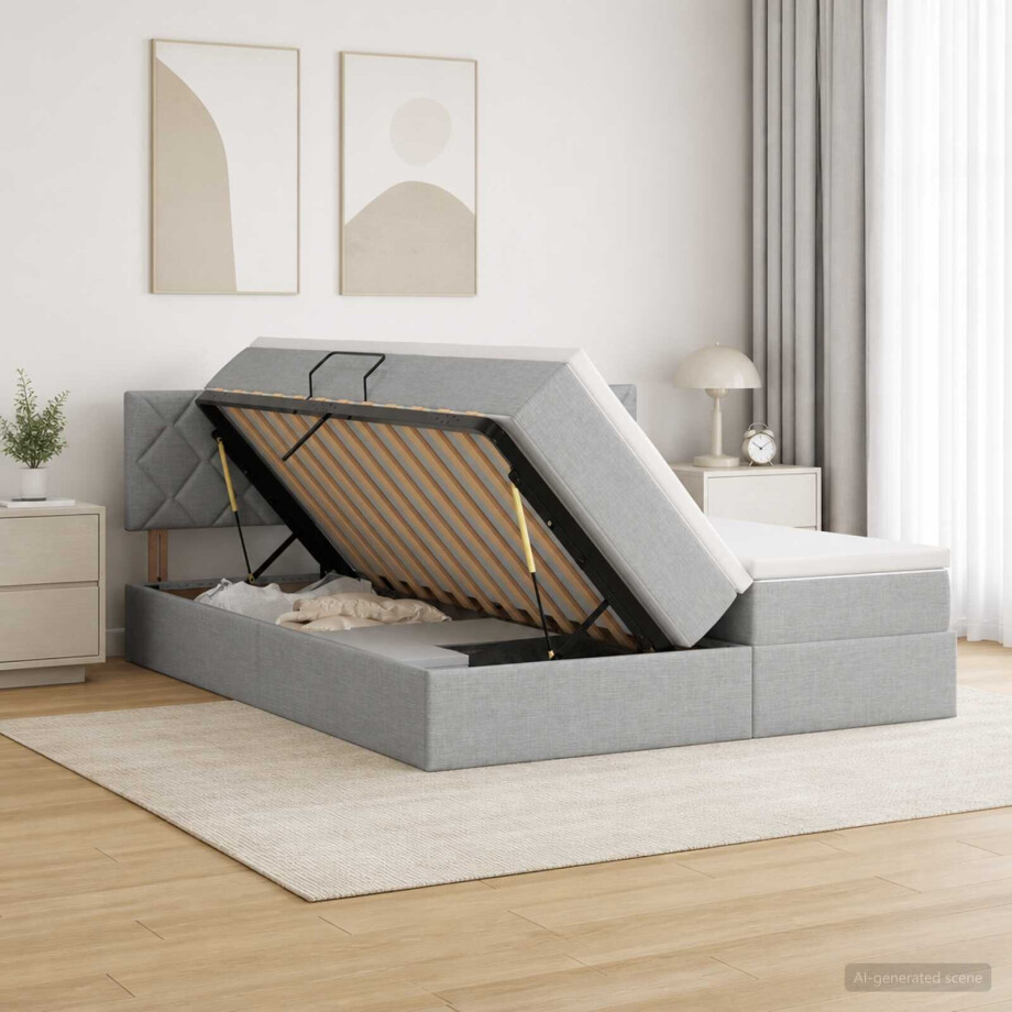 vidaXL Opslag bed met hoofdeinde 2 st Lichtgrijs Nep Leer vidaXL Opslag bed met hoofdeinde 2 st Lichtgrijs Nep Leer afbeelding 1