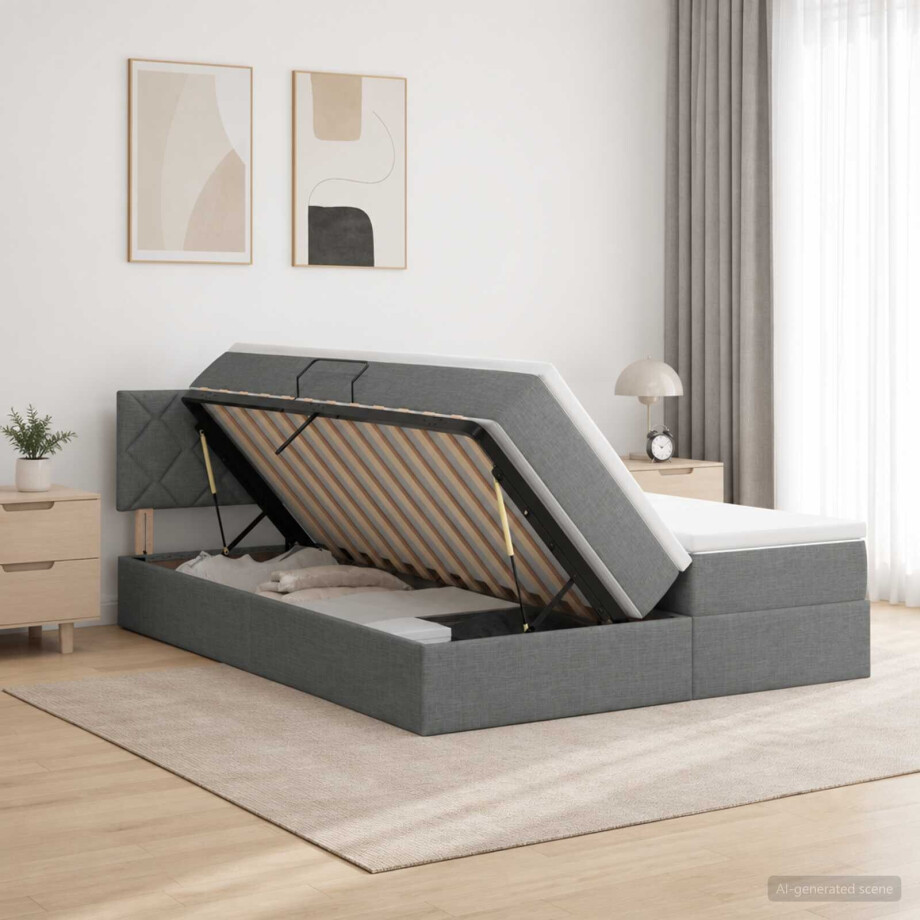vidaXL Opslag bed met hoofdeinde 2 st Donkergrijs Nep Leer vidaXL Opslag bed met hoofdeinde 2 st Donkergrijs Nep Leer afbeelding 1