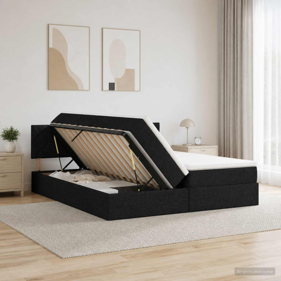 vidaXL Opslag bed met hoofdeinde 2 st Zwart Nep Leer vidaXL Opslag bed met hoofdeinde 2 st Zwart Nep Leer afbeelding 1